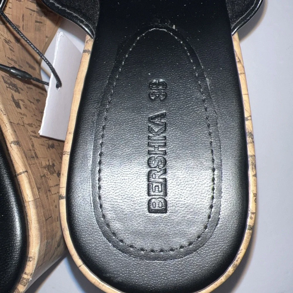 Bershka Chunky Platform Open-Toed Slide Cork Wedge Sandal Size 7.5-New‎